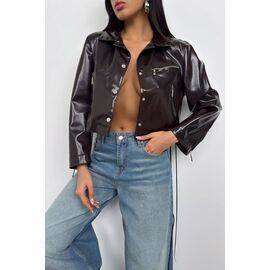 Women's Shiny Leather Jacket with Zipper