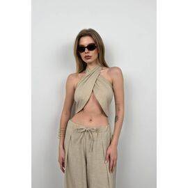 Women's Cross-Tied Linen Crop Top