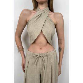 Women's Cross-Tied Linen Crop Top