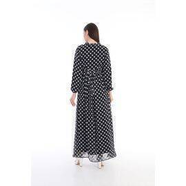 Maternity Hidden Zipper Breastfeeding Section Lace Waist Chiffon Maxi Length Hijab Dress Polka Dot Black