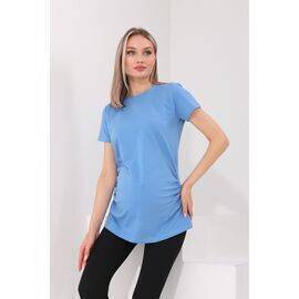 Maternity Indigo Crew Neck Short Sleeve 100% Cotton T-shirt