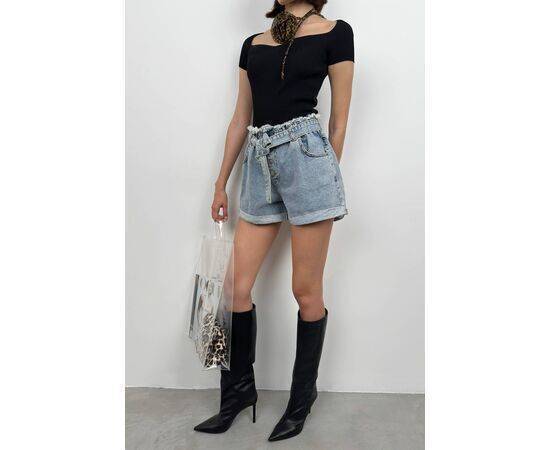 Women's Belted Waist Denim Shorts