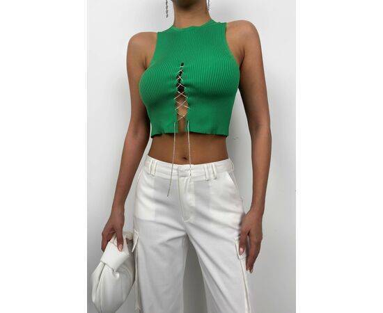 Women's Stone Detailed Low-Cut Crop Blouse