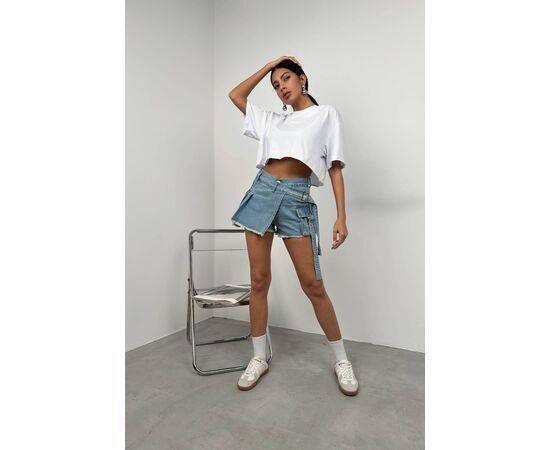 Women's Belt Detail Denim Short Skirt with Cargo Pocket