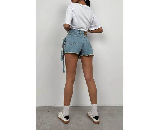 Women's Belt Detail Denim Short Skirt with Cargo Pocket