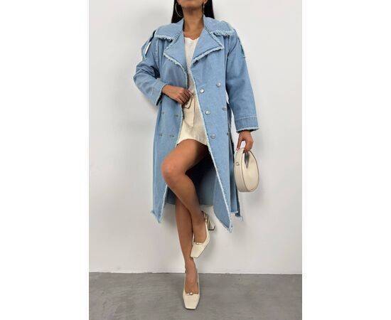 Women's Tassel Detail Denim Trench Coat