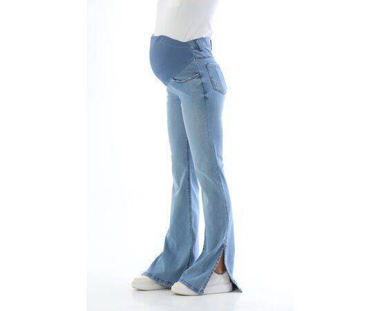 Maternity Flexible Belly Banded Adjustable Waist Flare Leg Side Slit Jeans Blue