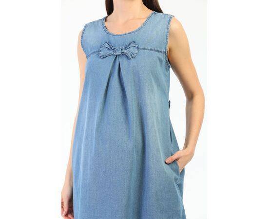 Maternity Denim Gilet with Pockets Back Adjustment Lace Up Bow Tie Detailed Blue