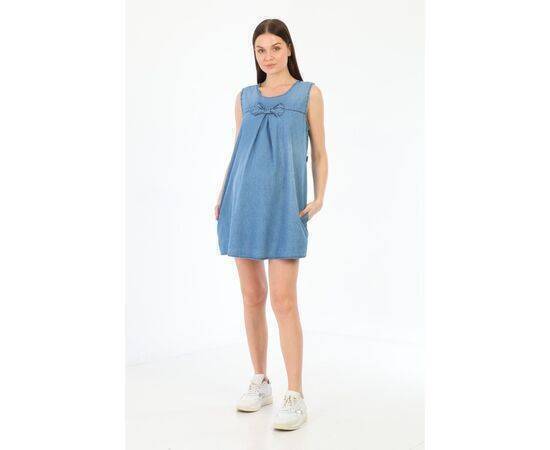 Maternity Denim Gilet with Pockets Back Adjustment Lace Up Bow Tie Detailed Blue