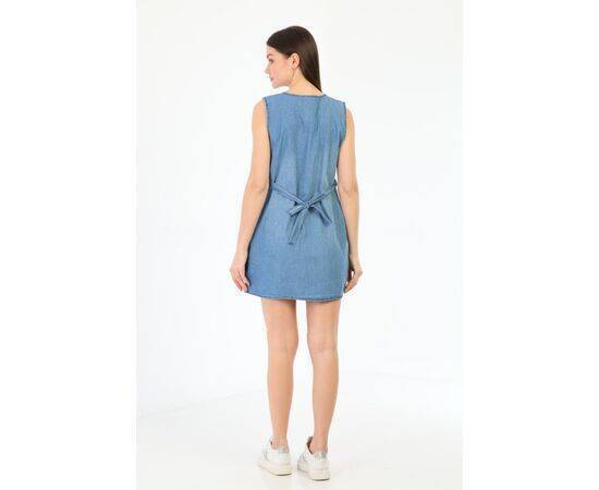 Maternity Denim Gilet with Pockets Back Adjustment Lace Up Bow Tie Detailed Blue