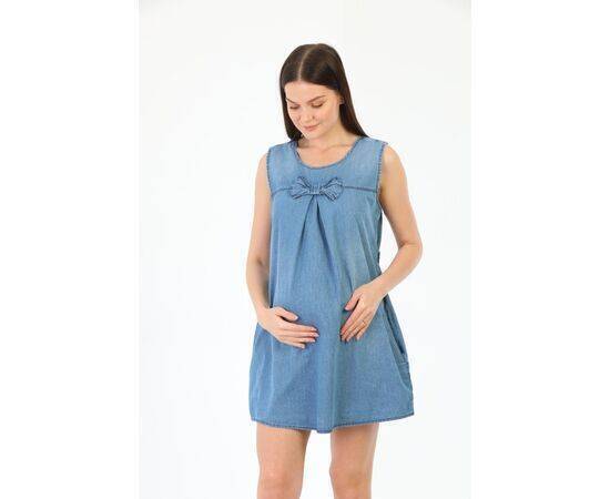 Maternity Denim Gilet with Pockets Back Adjustment Lace Up Bow Tie Detailed Blue