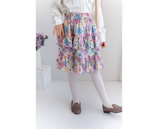 Patterned Woven Skirt with Ruffle Belt for Girls