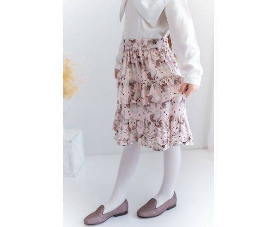 Patterned Woven Skirt with Ruffle Belt for Girls